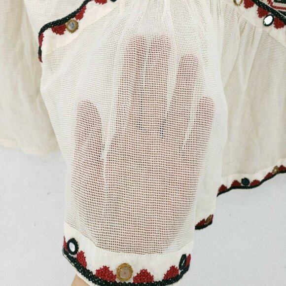 Anthropologie Akemi + Kin Ibis Cream Embroidered Peasant Top Blouse Boho SMALL - Picture 6 of 9